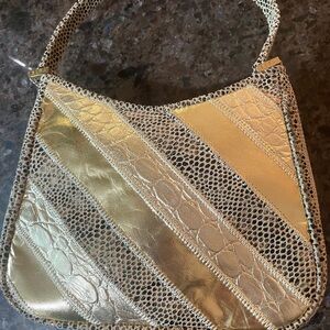 Rafe Gold and Tan Clutch with Patchwork Design